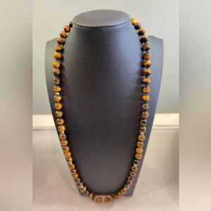 VINTAGE TIGER EYE 14k CLASP AND SPACER BEADS 22” NECKLACE
